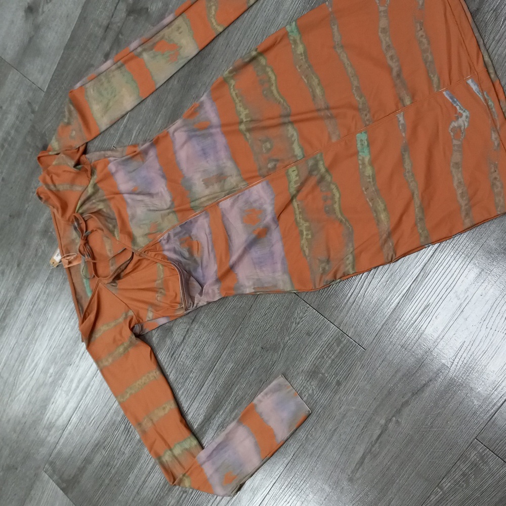 SKIMS dress.  Jolie Vibrant Orange and Pastel Long Sleeve Dress...
